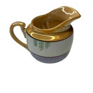 Vintage Japanese Porcelain Creamer Features House Near Seaside with Flying Bird